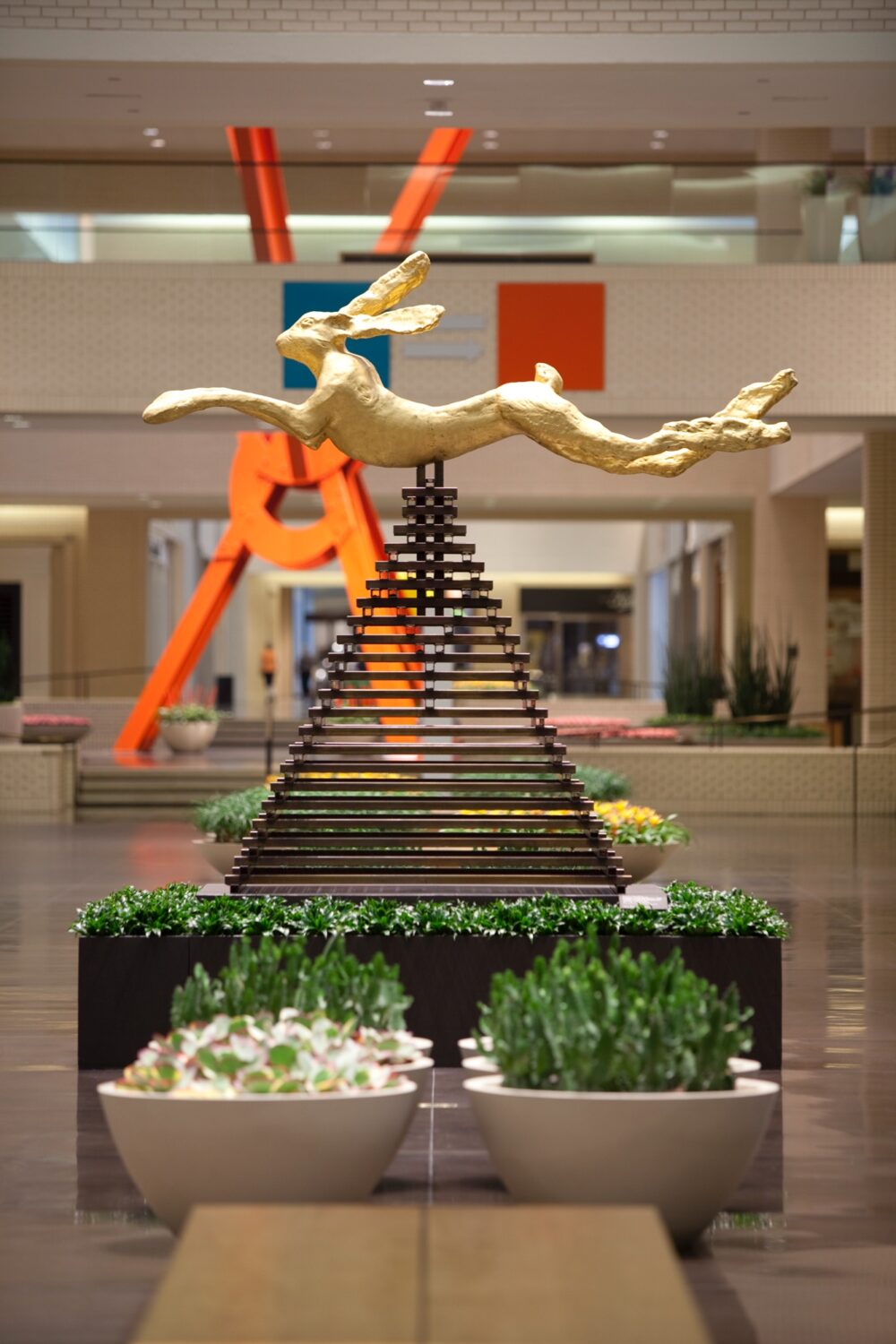 Photography by Nancy A. Nasher and David J. Haemisegger Collection. Large Leaping Hare, 1982, at NorthPark Center, Dallas, TX